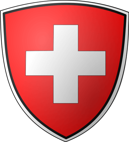 shield emblem with red background and white cross symbolizing neutrality and national identity.