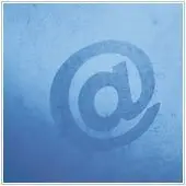 stylish gray @ symbol on textured blue background, merging digital aesthetics with tranquility.