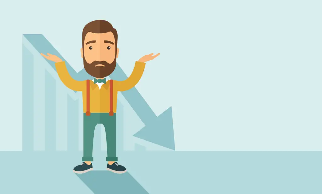 How Technological Change Affects The Productivity Of Labor 1 cartoon man confused by declining productivity graph, expressing uncertainty in playful attire.