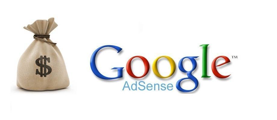 money bag and google adsense logo illustrating online earning potential through digital advertising.