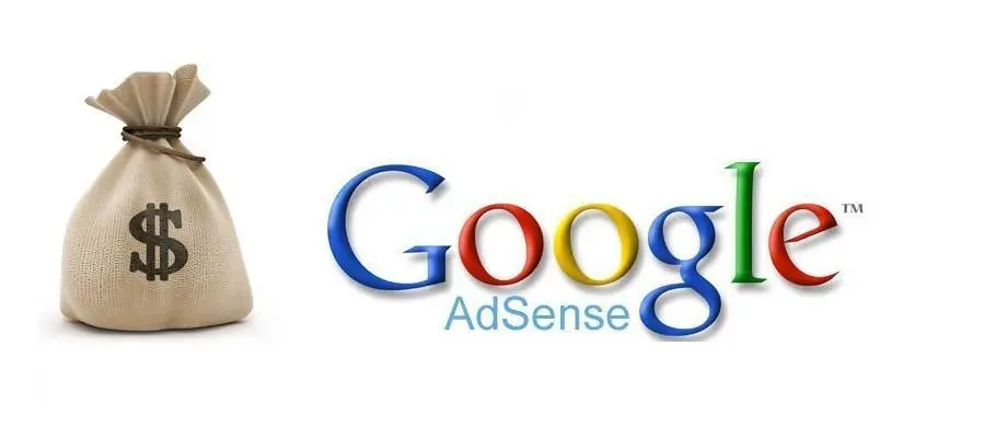 money bag and google adsense logo illustrating online earning potential through digital advertising.