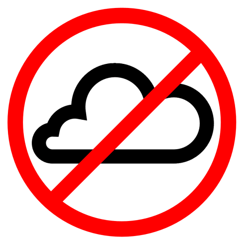 cloud storage alone fails to meet disaster recovery needs, as illustrated by the warning symbol.