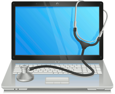 modern laptop and stethoscope represent the integration of technology in healthcare solutions.