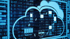 stylized cloud icon over binary code, showcasing data storage and cloud computings vital role.
