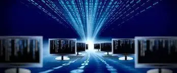 digital landscape illustrating data flow and technology in an interconnected world.