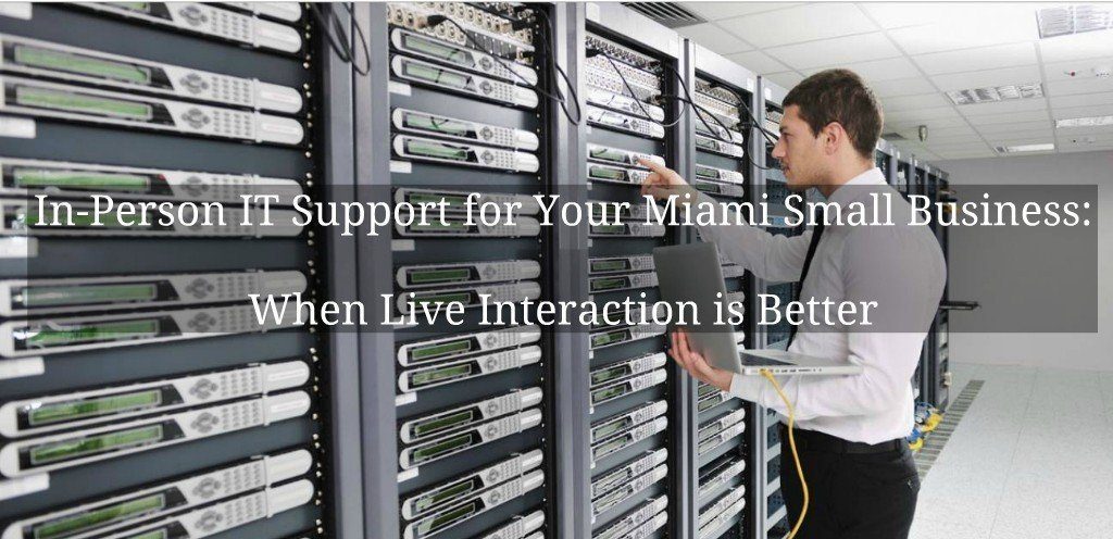 professional it technician provides in-person support for small businesses in miamis server room.