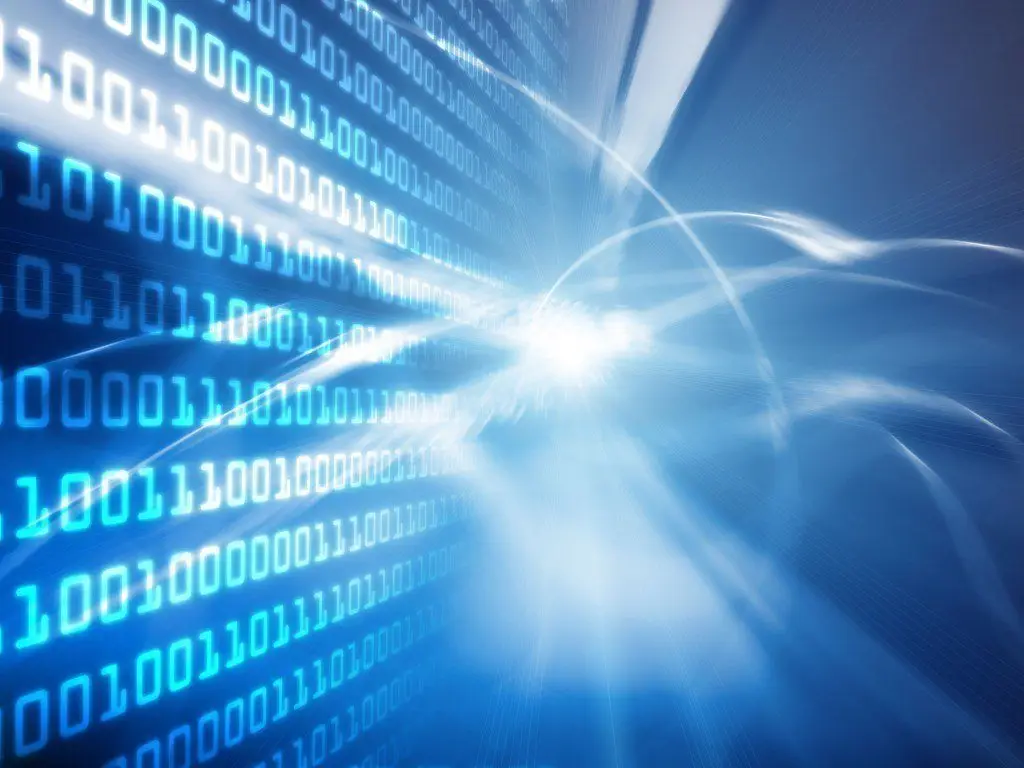 Top 5 Benefits Of Saas For Small Businesses 1 digital landscape illustrating saas benefits: vibrant binary code and dynamic data flow.