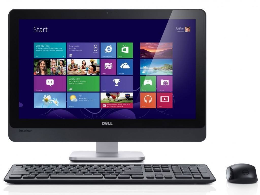 dell all-in-one computer displaying windows 8 start menu for managing unwanted programs.