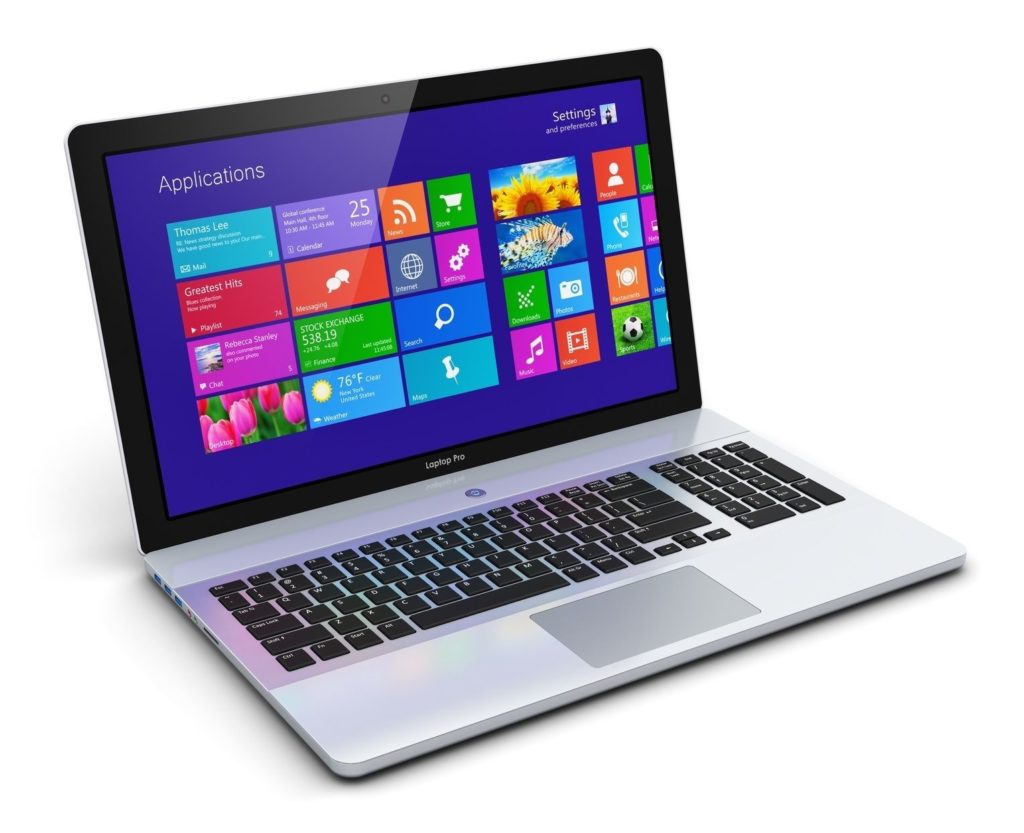 modern laptop with vibrant windows interface and colorful app tiles showcasing essential keyboard shortcuts.
