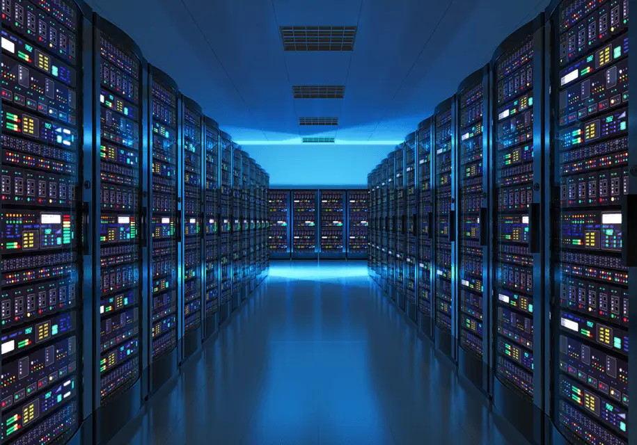 Network Security: Servers, Routers And High-Speed Fiber Cables 2 modern data center showcasing efficient server technology and advanced data management in a high-tech environment.