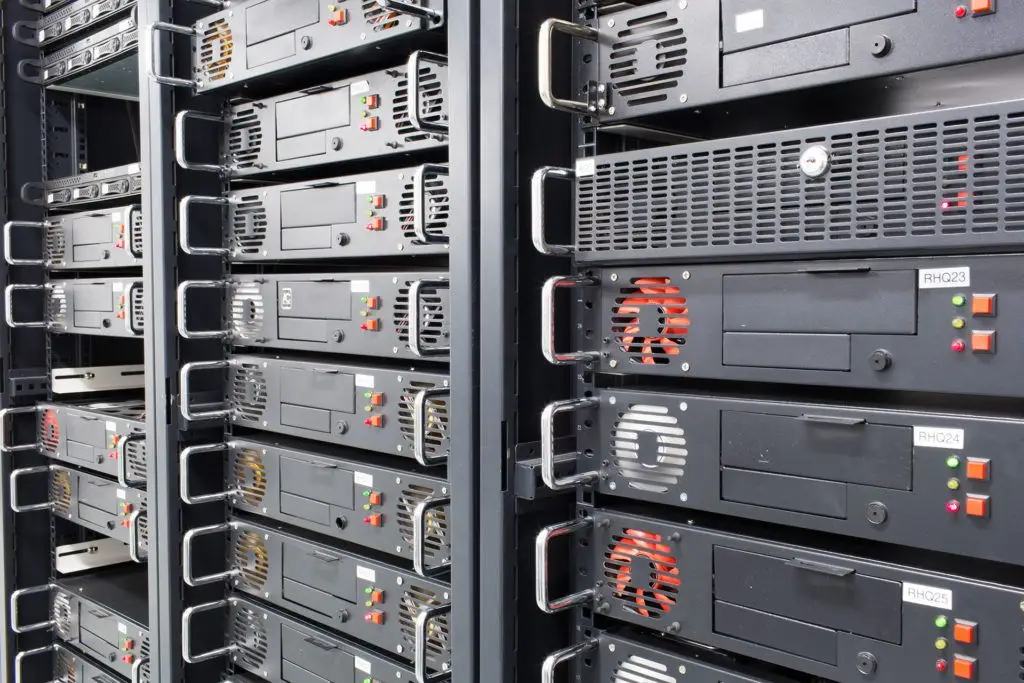 efficiently organized server racks in a modern data center with advanced cooling systems.