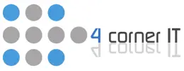 Modern logo for 4 Corner IT, featuring a bold blue numeral and circular dots.