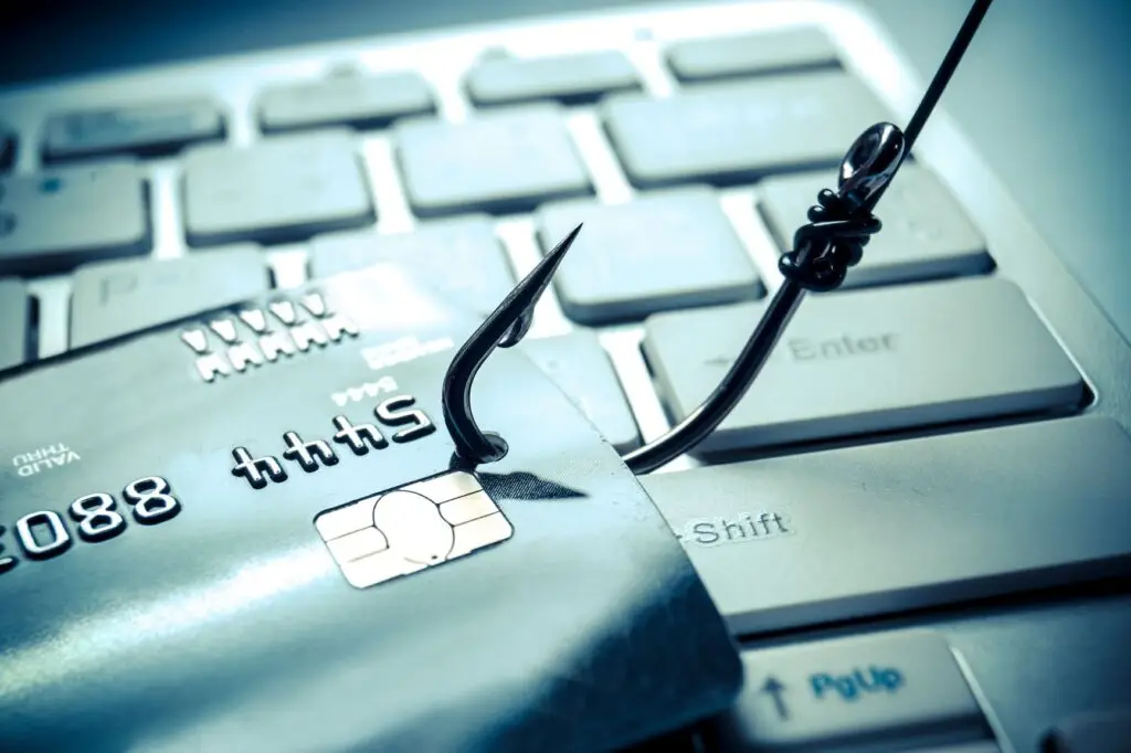 Phishing Attacks In 2021 Trending Due To Pandemic 2 credit card hooked as a metaphor for phishing threats in online security.