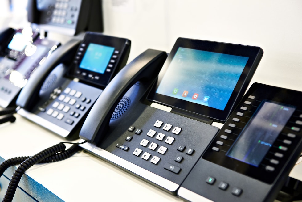 modern office phones showcasing advanced communication technology in a professional setting.
