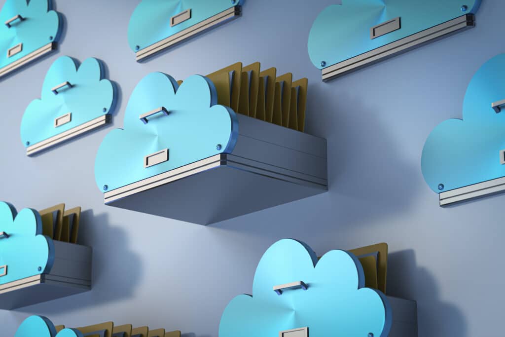 vibrant 3d cloud icons symbolize modern digital storage and organization in a seamless, inviting design.