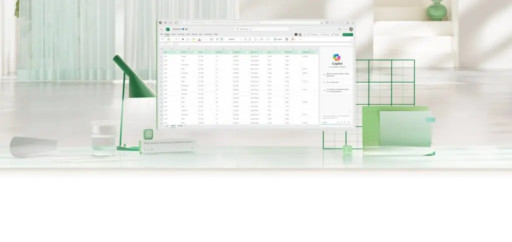 Using Microsoft 365 Copilot In Excel 2 minimalist workspace featuring microsoft excel copilot with green accents and natural light.